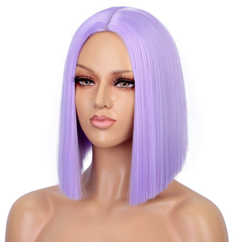 ENTRANCED STYLES Purple Wig Straight Bob Hair 12 Inch Synthetic Lavender Wigs for Women Colorful Cosplay High Temperature Heat Resistant Wig - Image 3